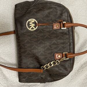 Michael Kors Dark Brown Satchel with Gold Details